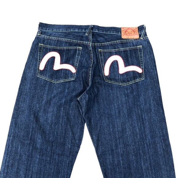 RARE Evisu Embroidered Jeans Size 40 BIG LOGO Blue - Picture 2 of 13